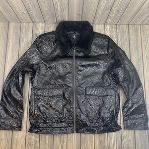 7 FOR ALL MANKIND Womens Leather Jacket Biker Coat AN9335L152 Black XL Luxe Lamb